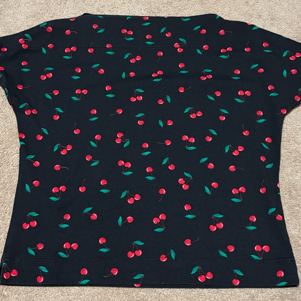 Vivien of Holloway Cap Sleeve Slash Neck Top Cherry Black - Large - Picture 2 of 7